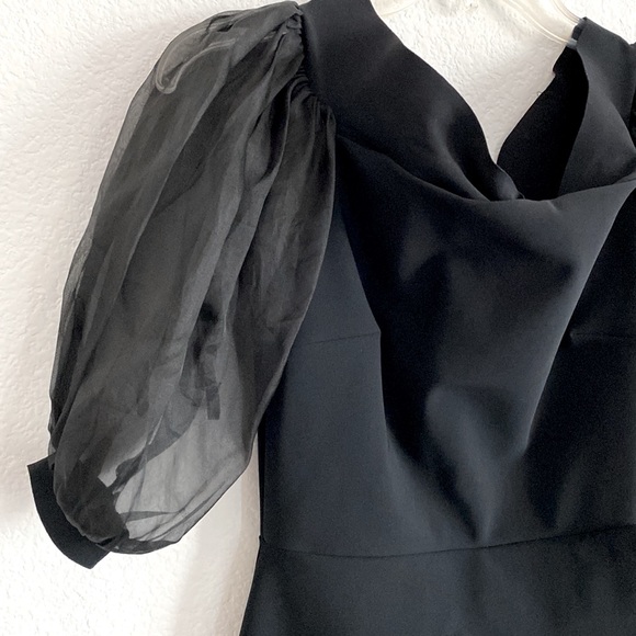 La Petite Robe di Chiara Boni Cocktail Midi Dress Black Ruched Ruff Sleeve Sz 42 - Picture 5 of 15